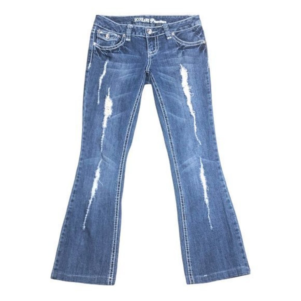 ZCO Jeans Womens Juniors Distressed Bootcut Denim Jeans Size 5 Waist 30 Low Rise